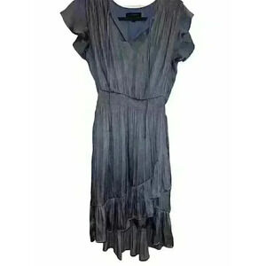 Banana Republic Dress Soft Satin Dress‎ Steel Blue Ruffled Size 6